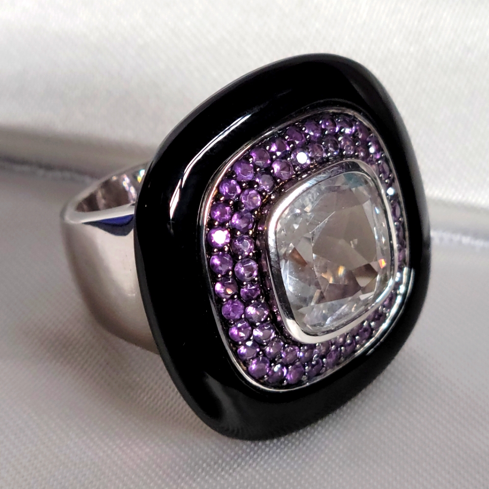 Rarities Carol Brodie Onyx, Amethyst, Quartz Ring In Sterling Silver